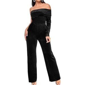 Women's Sexy Long Sleeve One Shoulder Long Pant Romper Wide Leg Jumpsuits
